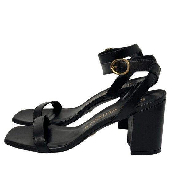 NEW IN BOX Stuart Weitzman Nearlybare Black Sandals Smooth Calf Leather Size 8 - Picture 3 of 14